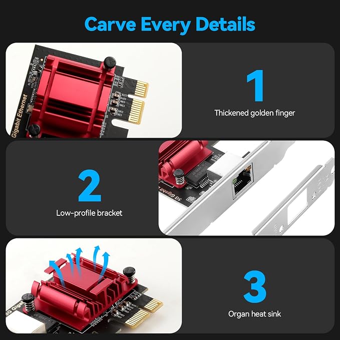 5Gbps PCIe Network Adapter, RTL8126 Chip Multi-Gigabit Ethernet Card PCIe 3.1 X1 - Image 7