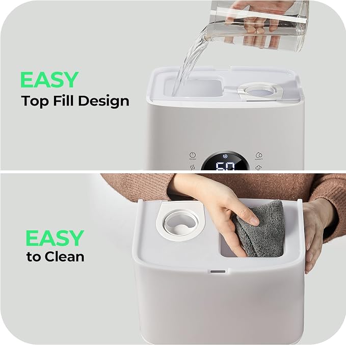 Homvana Humidifiers for Bedroom Large Room, 6.5L Top-Fill Warm & Cool 360° Rotatable Mist Ultrasonic Humidifier for Plants Baby Kids, Vaporizer (Distilled Sterilization) Essential Oil, Auto Sleep Mode - Image 7