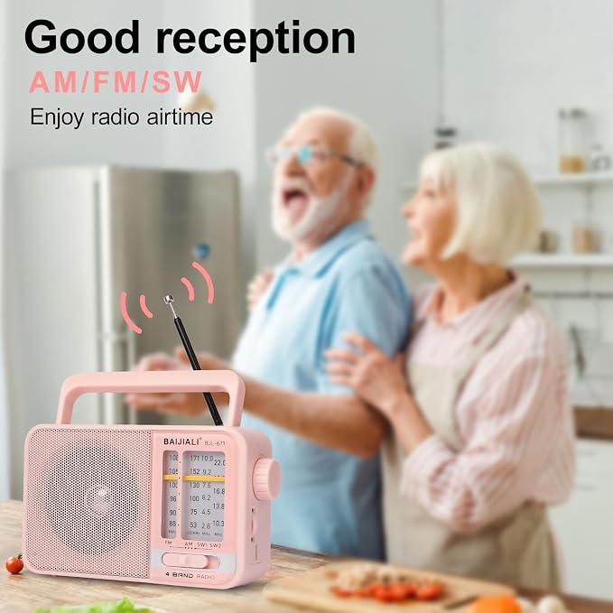 Portable AM/FM Transistor Radio with Loud Speaker, Battery or USB Powered - Compact Emergency Radio for Indoor, Outdoor, Travel & Storms (BJL-671, Pink) - Image 6