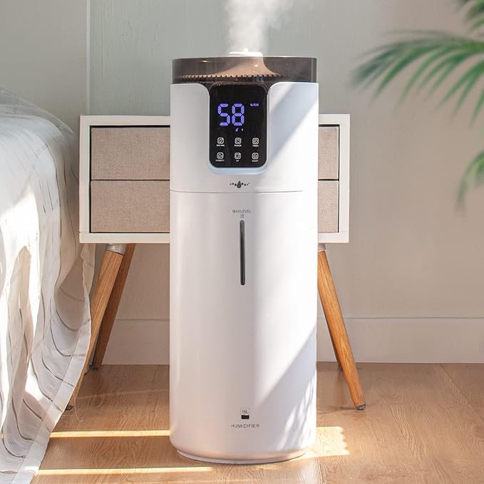 Humidifier large room 16L/4.2Gal - Lacidoll Whole house Humidifier for Home1500 sq.ft. Ultrasonic Cool Mist Humidifiers for Bedroom with Extension Tube & Aroma Box & Night light, White by Bigcapacitybigpeaceofmind