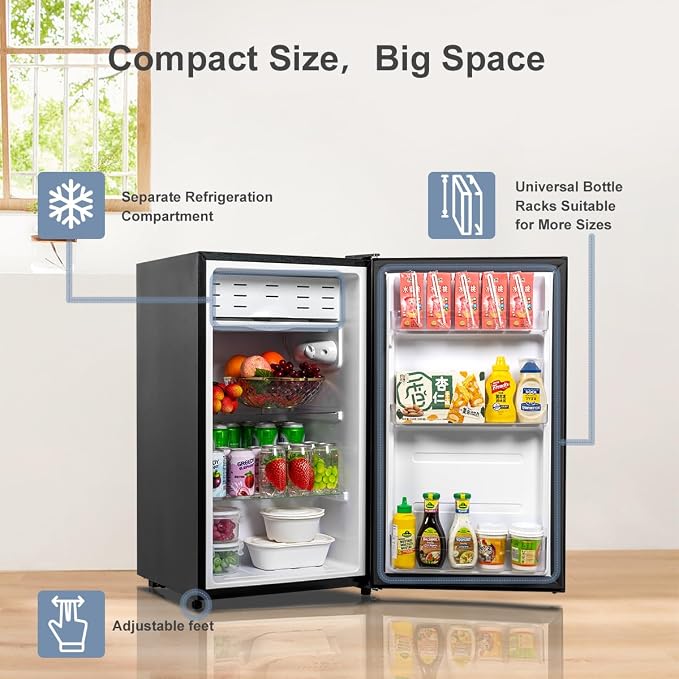 3.1 Cu.Ft Mini Fridge with Single Door, Small Refrigerator with Adjustable Thermostat & Removable Glass Shelves, Mini Fridge for Bedroom, Office, Dorm, Black - Image 2