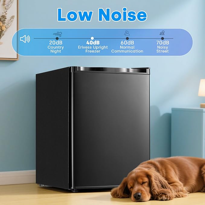 Erivess 2.1 Cu.ft Upright Freezer, Small Mini Freezer with 7 Temp Settings | Large Capacity, Energy Saving & Low Noise Free Standing Single open Door Mini Freezer for Home, Apartment, Garage, Dorms - Image 5