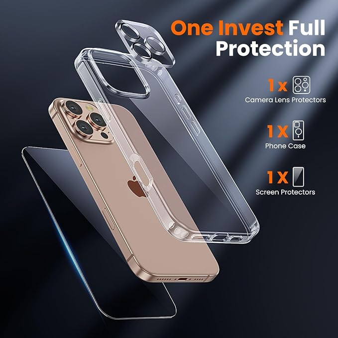 toushion 3 in 1 for iPhone 16 Pro Case Clear, Screen Protector *1 & Camera Lens - Image 3
