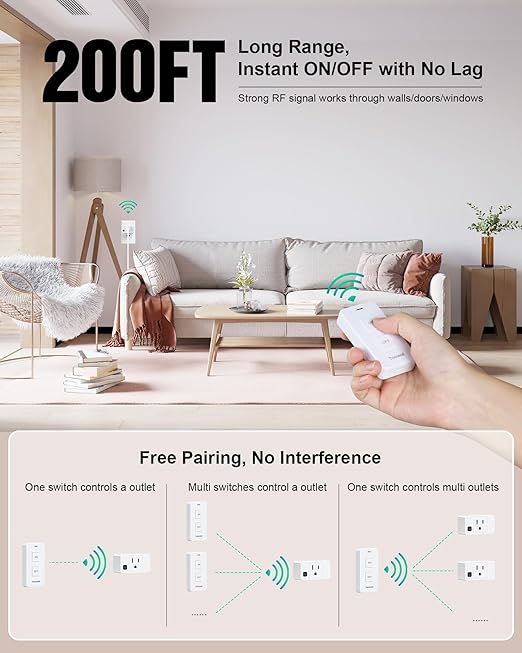Remote Control Outlet with 2 Remotes, 200FT Long Range Wireless On Off Switch - Image 5