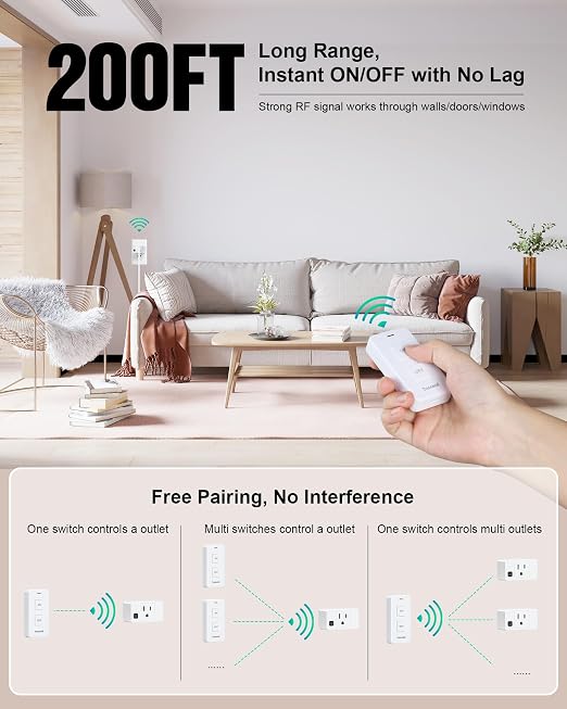 Remote Control Outlet with Portable Magnetic Switch, 200FT Long Range Wireless - Image 5