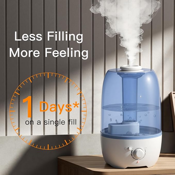MEGAWISE Cool Mist Humidifier for Kid bedroom with 3.2L Large Capacity, No leakage Design Fine Mist Output Auto Shutoff, Essential Oil Safe Tank (White) - Image 2