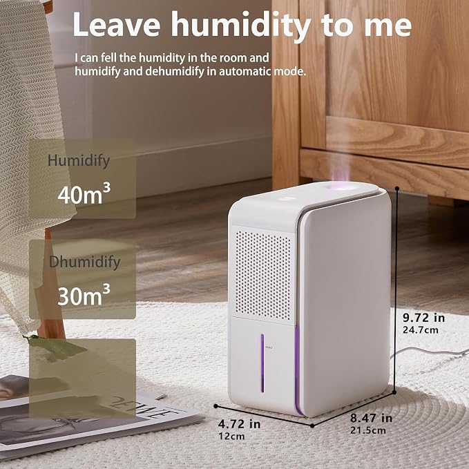 3 in 1 Dehumidifier, Humidifier & Aroma Diffuser with Air Combo One - 39Oz, Small Auto Purifier Humidity Control Quiet 27db Multifuctional Colorful Mist,for Bedroom/Bathroom/Bome/Basement(350 sq.ft) - Image 9