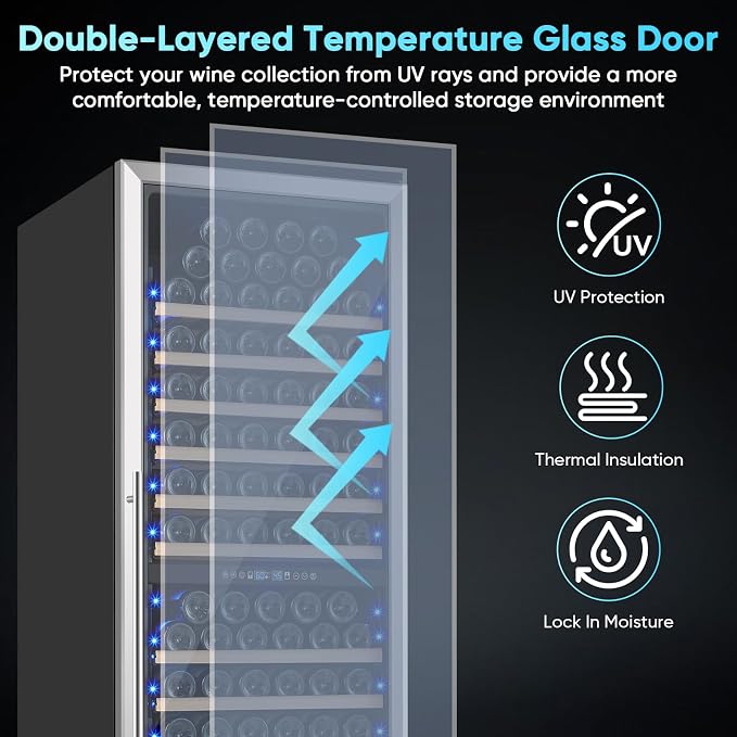 200 Bottle Wine Fridge Dual Zone, Wine Refrigerator 24 Inch Freestanding/Built-in, Large Wine Cooler Refrigerator with Advanced Temperature Control & Compressor Cooling, Quiet Operation - Silver - Image 6