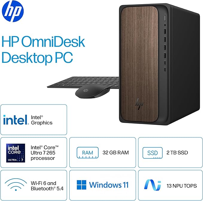 HP OmniDesk Desktop PC, Intel Core Ultra 7 265, 32 GB RAM, 2 TB SSD, Intel Graphics, Windows 11 Home, Microsoft Copilot, Dark Wood, M03-0060 (2025) - Image 2