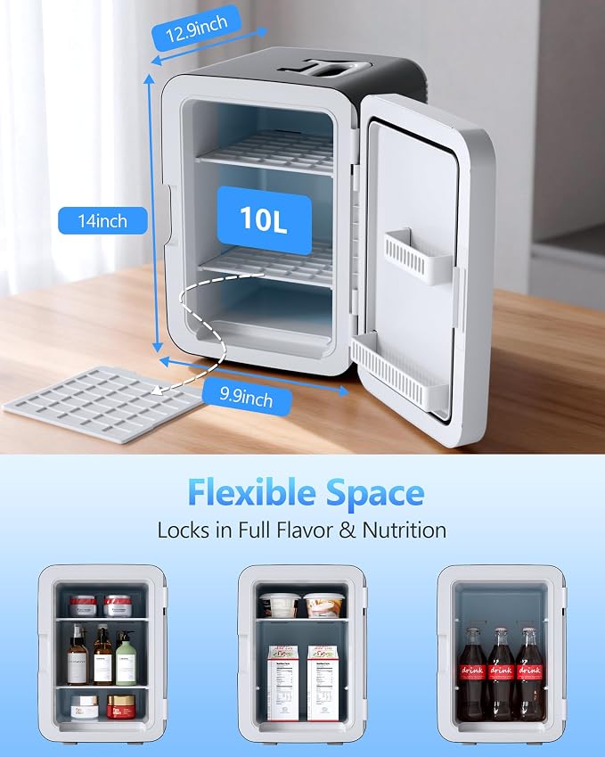 Antarctic Star 10L Compact Mini Fridge, 2.6 Gal Portable Small Refrigerator | Small Desktop Fridge with AC/DC Adapters, Cosmetics Cooler for Beverage, Food, Skincare, Bedroom, Office, Dorm, Black - Image 3