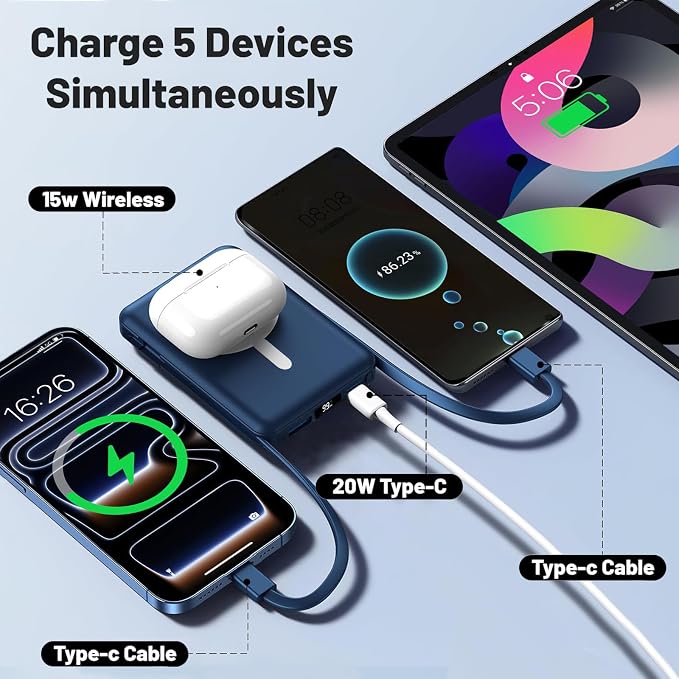 Azmuth for MagSafe Portable Charger, 10000mAh Magnetic Power Bank with 20W PD USB-C Fast Charging LED Display for MagSafe Battery Pack, Magnetic Travel Charger for iPhone 17/16/15/14/13/12 Series - Image 5