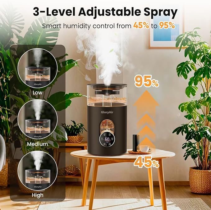 Warm & Cool Mist Humidifier - GloryAir Black 6L Quiet Top Fill Humidifiers for Bedroom Large Room with Smart Humidity Control, Remote Control, 7-Color Light, Humidistat, Oil Diffuser for Baby & Plants - Image 6