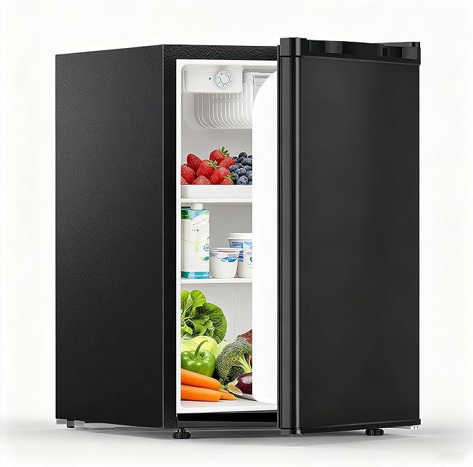 COWSAR 2.6 Cu.Ft Mini Fridge with Freezer for Bedroom Dorm, Black | Single Reversible Door, 7 Temperature Settings, Energy Saving, 2 Removable Glass Shelves, Small Refrigerator for Apartment by COWSAR
