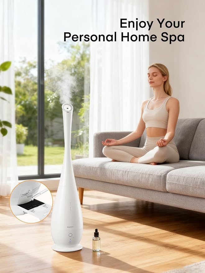 FOHERE Humidifiers for Bedroom Large Room, 5L Cool Mist Quiet Humidifier 48H Long Last for Indoor Plant, Baby, Home, Office with Humidity Sensor, Aroma Box, 3 Speed Settings, White - Image 5