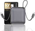 VINKO Small Portable Charger, 22.5W Fast Charging Mini Power Bank 10000mAh with Built-in Cables, Travel Essential USB-C Battery Pack Compatible with iPhone 17/16/15, Samsung S25/24, Android (Gray) by VINKOPocketPowerBank