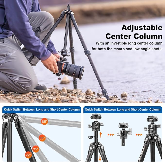 CAVIX 57"/145cm Carbon Fiber Tripod, Lightweight Tripod - Image 5