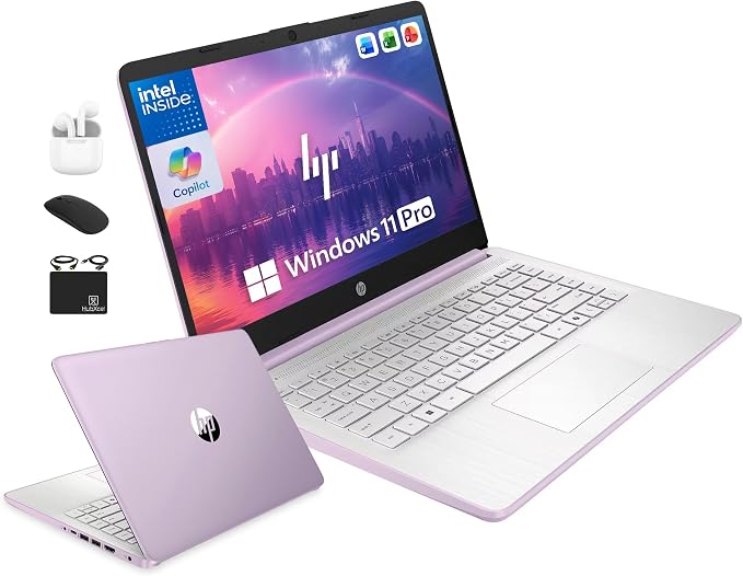 HP 14" Laptop Computer for 2026 Student Business Productivity, MS Office & Win 11 Pro, Copilot AI, Intel 4-Core CPU, 4GB DDR5 RAM, 628GB Storage (128GB UFS+500GB Ext), Wi-Fi 6, HubxcelAddon, Lavender by Unknown