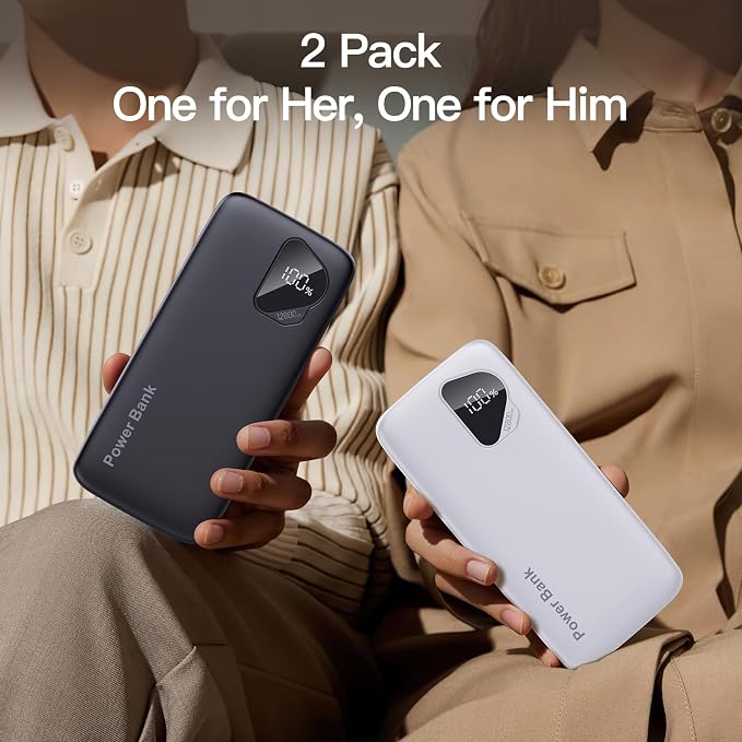 2026 2-Pack 12800mAh Portable Charger with Built in Cables, Travel Essential Battery Pack, 4 Outputs 2 Inputs Slim Power Bank with Cord Wires for iPhone 17/16/15/14, Samsung Galaxy S23/22, Pixel etc - Image 6