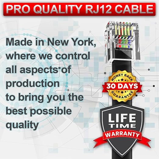 AmzPRO AmzDeals 2-Pack 15 Feet Black RJ12 6P6C Straight Wired Cable, Pro Grade - Image 4