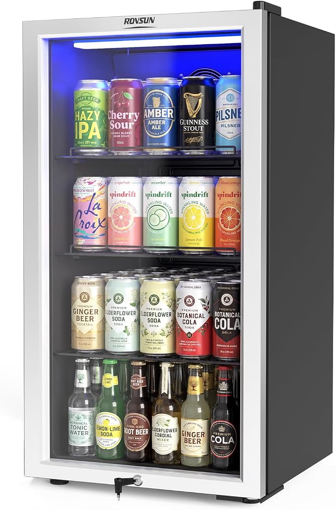 ROVSUN 3.3 Cu.Ft. Beverage Cooler Refrigerator, Mini Cooler with Removable Shelves, 32-50°F Temperature Adjustable Fridge for Soda, Beer, Freestanding Small Fridge for Kitchen, Dorm, Office or Bar by ROVSUN