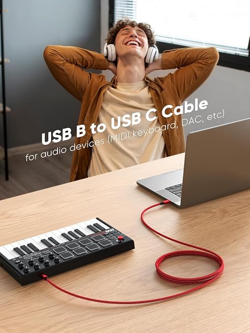 CableCreation USB B to USB C 6.6FT Printer Cable, MIDI Cable to USB C, Nylon - Image 3