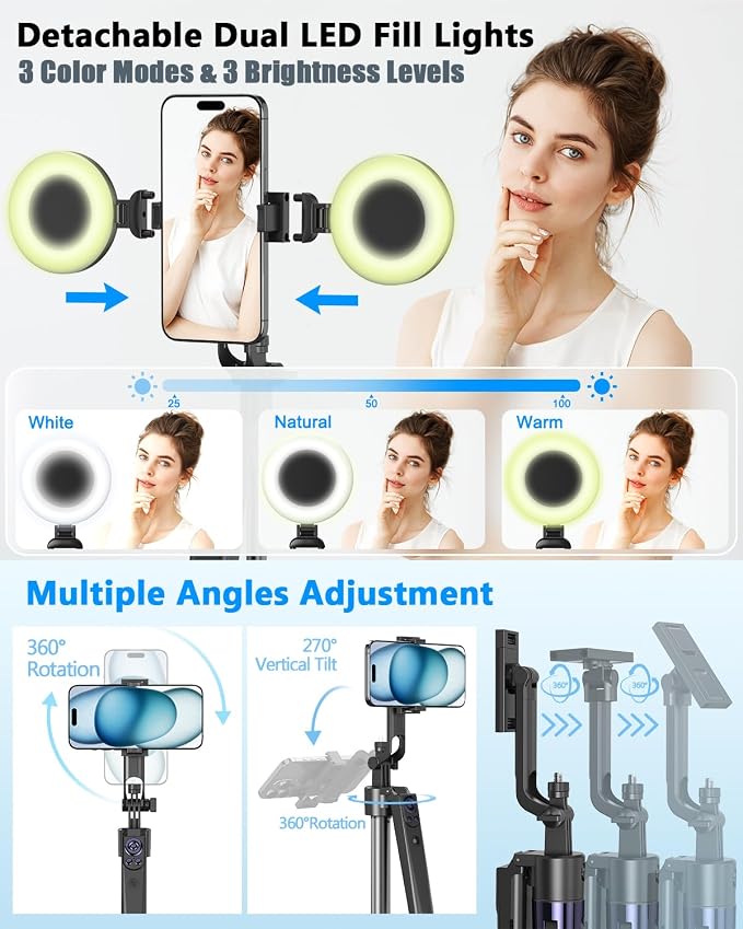 Vlogging Kit for iPhone/Android, 63”Auto Face Tracking Tripod for iPhone - Image 5