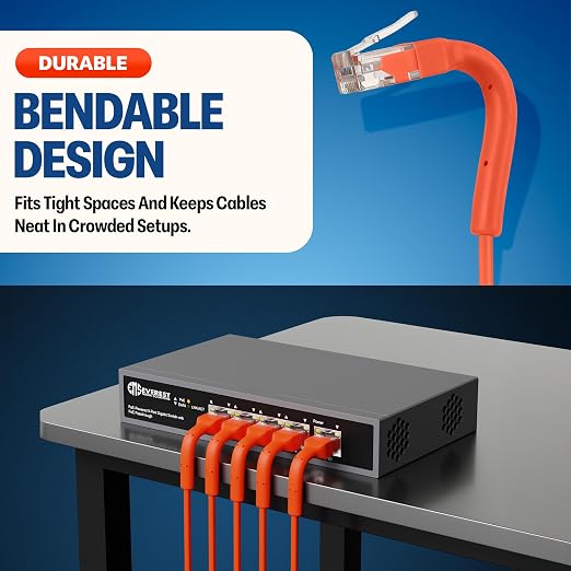 Everest Ultra Slim Cat6a Ethernet Patch Cables 5ft Orange - Image 2