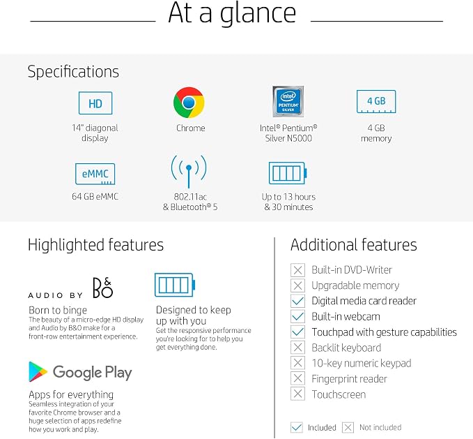 HP 14 Chromebook 14in HD Intel 4-core CPU 4GB RAM 64GB eMMC (Renewed) - Image 8