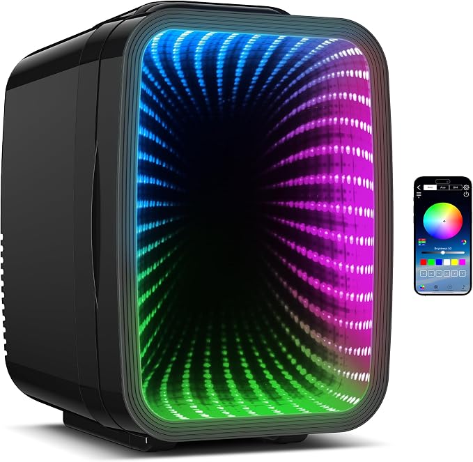 BEICHEN Mini Fridge 4L/6 Can With APP Light Controller for Gaming Room | 4L compact design| APP-controlled customized gaming light | Silent & energy-saving | AC/DC for home & auto |Black by BEICHEN