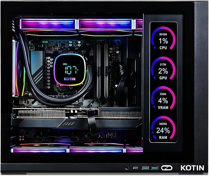 KOTIN Prebuilt Gaming PC RTX 5070 12GB, Ryzen 7 9700X, 32GB DDR5, 1TB SSD | 11.3in Smart Display, 850W 80+ Gold PSU, 360mm Liquid Cooler, WiFi 7, 1440p 4K ARGB Windows 11 Gaming Desktop Computer - Image 2