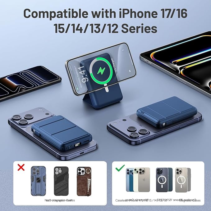 Azmuth for MagSafe Portable Charger, 10000mAh Magnetic Power Bank with 20W PD USB-C Fast Charging LED Display for MagSafe Battery Pack, Magnetic Travel Charger for iPhone 17/16/15/14/13/12 Series - Image 3