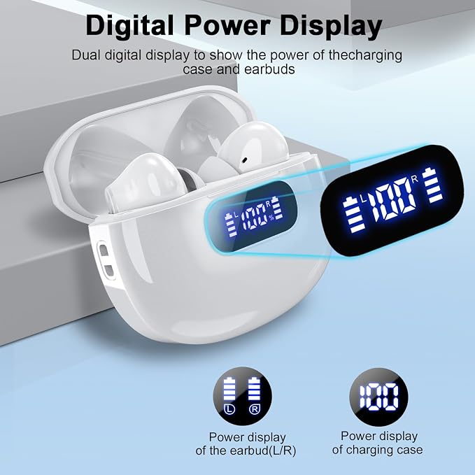 Wekily Wireless Earbuds, Bluetooth 5.3 Headphones LED Power Display, 2025 New Wireless Earphones, 4 ENC Noise Cancelling Mic, HiFi Stereo, 48H Playtime Mini Case IP7 Waterproof for Work & Play - Image 2
