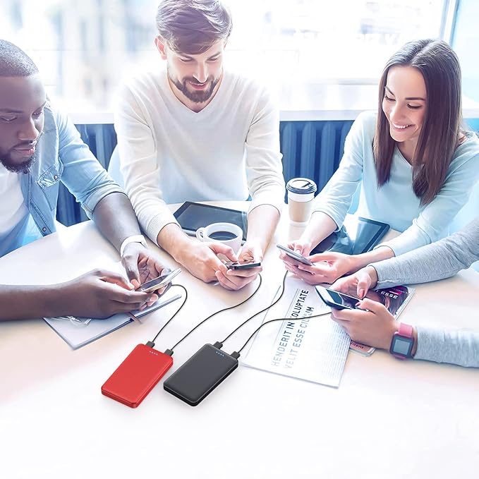 [2 Pack] Portable Charger Power Bank 10000mAh,Ultra Slim Compact External Battery Pack with USB C Input & Dual USB Outputs Backup Charger Compatible with iPhone 13,12, Samsung S20,Tablet-Black+Red - Image 6
