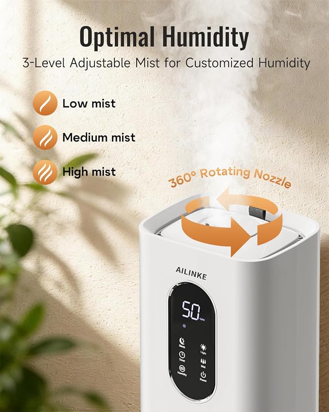 Humidifier Large Room Bedroom with Night Light, 2.1Gal(8L) Humidifiers for Home with Essential Oil Diffuser, Top Fill Whole House Cool Mist Humidifiers for Plants Baby Kids Adults(White) - Image 4