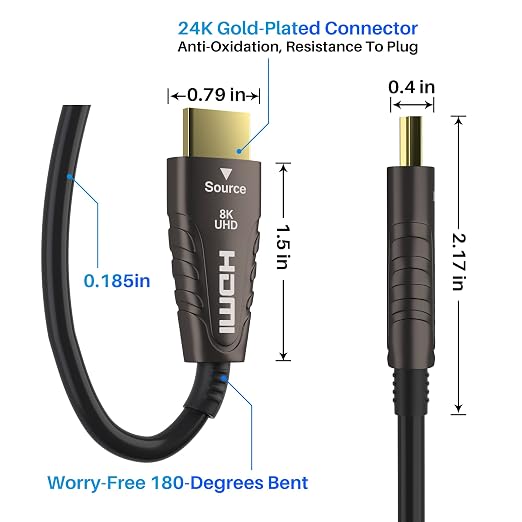Adoreen 8K Fiber Optic HDMI 2.1 Cable 100 Feet, Active Optical HDMI Cord - Image 6