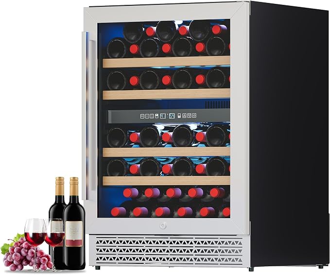 Albott 24 Inch Wine Fridge, Dual Zone 49 Bottle Wine Cooler | Includes Digital Temperature Control, Reversible Double-Layer Glass Door, Built-in or Freestanding Design, 41–68℉ by Albott