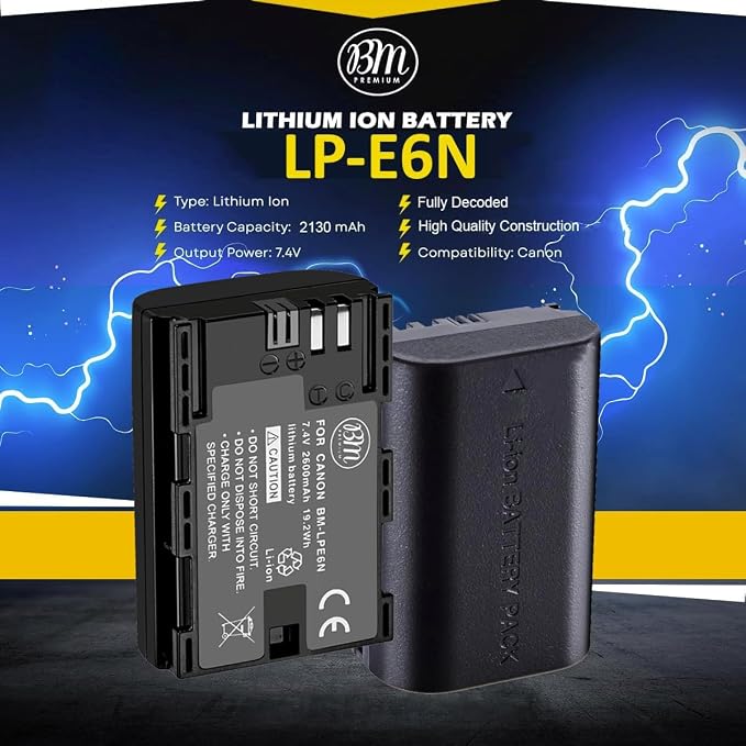 BM Premium 2 LP-E6N Batteries for Canon EOS R, EOS R5, EOS 90D, EOS 60D - Image 2