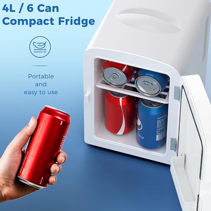 Antarctic Star Compact Refrigerator,Small Cooler for Cosmetics, Beverage and Food,Portable Mini Fridge,Skin Care 4L Capacity/6 Cans, Cooler and Warmer for Bedroom, Car, Office & Dorm,White - Image 4