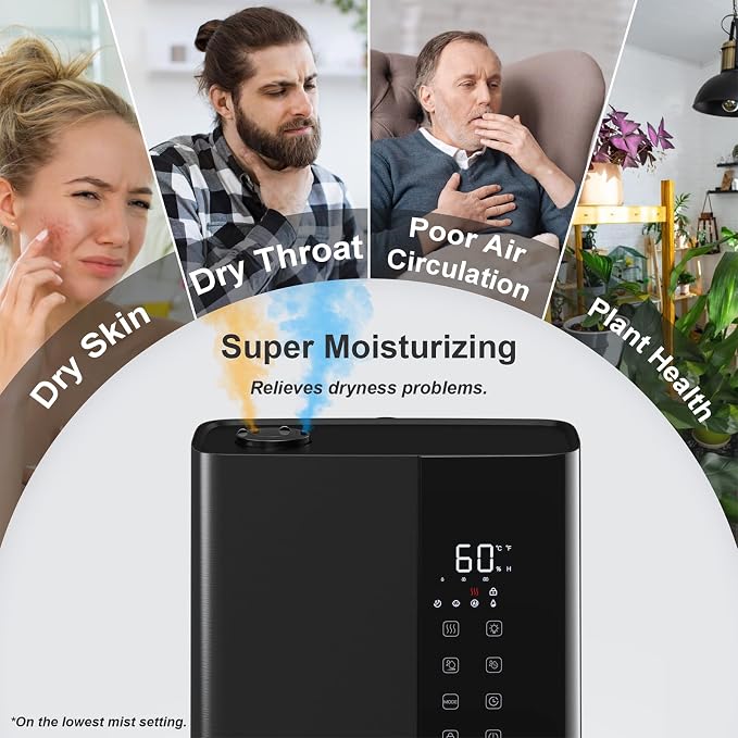 JRD Warm & Cool Mist Humidifiers for Bedroom 5L, Quiet Ultrasonic Air Humidifier Fast Symptom Relief, 50H Runtime, Oil Diffuser, 12H Timer, 7 Color Light for Large Room, Office, Baby, Plants-Black - Image 5