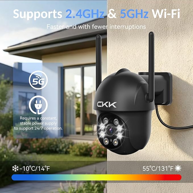 CKK 2K Security Camera Outdoor Corded Power, 360° Pan-Tilt, Color Night Vision - Image 2