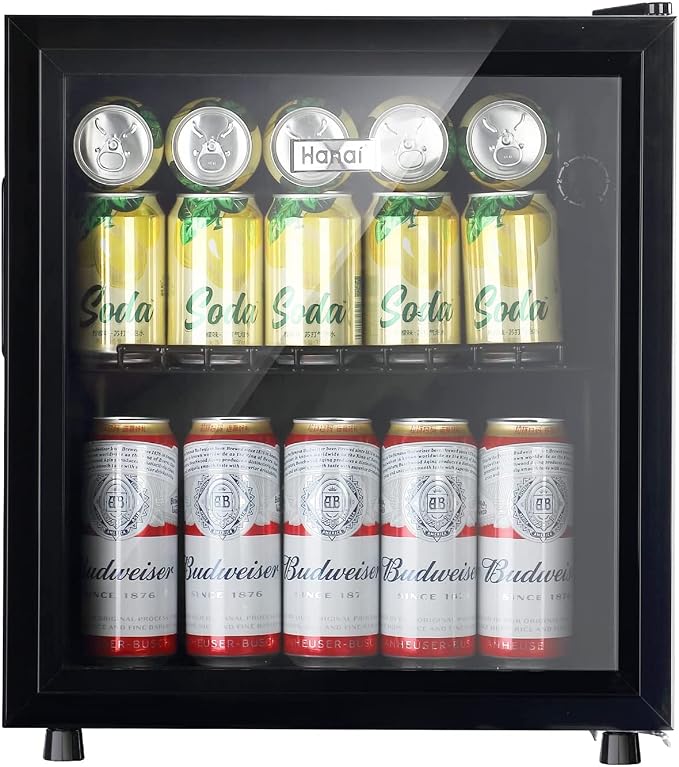 Mini Fridge Glass Door 60 Cans Beverage Cooler Refrigerator Mini Beer Fridge 1.6 cu.ft Organizer for Drinks Soda Wine Small Refrigerator with Blue LED for Home Office Dorm by WANAI%C2%AE
