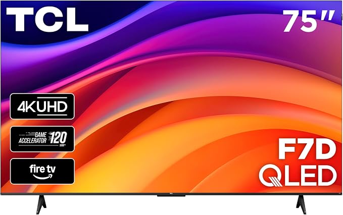 TCL 75-Inch F7D Series 4K QLED (75F7D, 2026 Model) with Dolby Vision HDR & Dolby Atmos Smart TV with Fire TV, Alexa+, Game Accelerator 120, High Brightness LED Backlight, Dolby Atmos and Voice Control by TCL