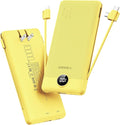 VEGER Portable Charger with Built-in AC Plug and Cables, All in One 10000mAh Ultra Slim Power Bank Travel Essentials, Fast Charging Battery Pack Compatible with iPhone, Samsung, Android (Yellow) by VEGER