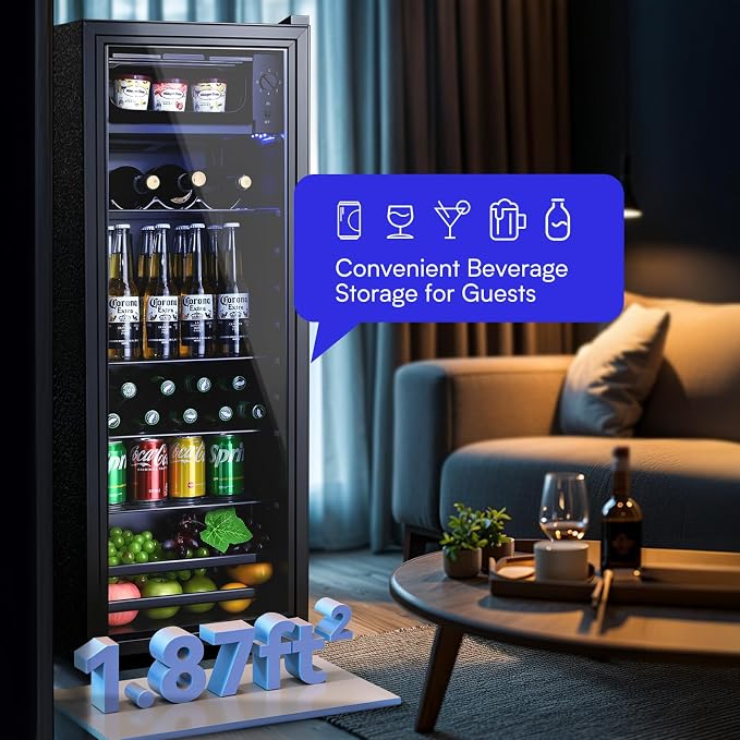Anypro Beverage Refrigerator Cooler 4.8 Cu.Ft, Mini Fridge with Freeze with Glass Door for Soda Beer or Wine, Small Drink Dispenser Machine for Home Office Bar, 7 Temperatures, Adjustable Shelves - Image 7
