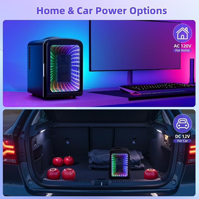 Antarctic Star Mini Fridge 4 Liter/6 Cans Portable Mini Compact Refrigerator with Gaming Light, for Bedroom,Car,Office and Dorm, Small Cooler for Cosmetics, Beverage and Food, Black - Image 7