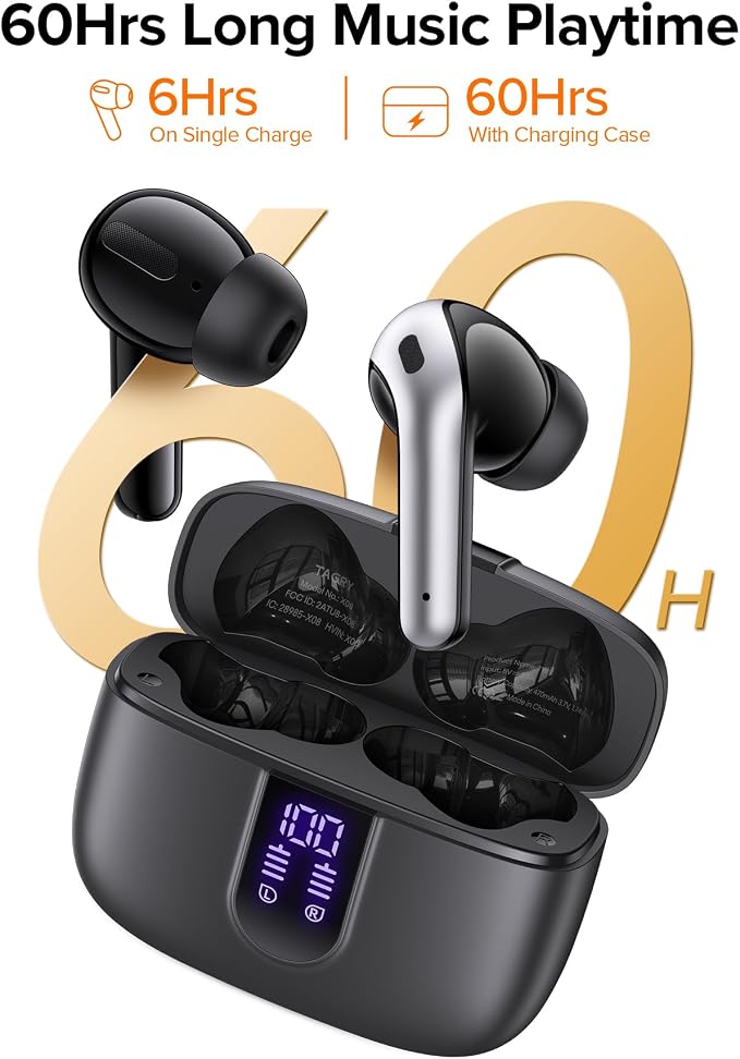 TAGRY Bluetooth Headphones True Wireless Earbuds 60H Playback LED Power Display Earphones with Wireless Charging Case IPX5 Waterproof in-Ear Ear buds with Mic for TV Smart Phone Laptop Computer Sports - Image 4