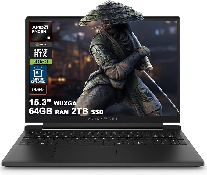 Dell Alienware 15 Gaming Laptop 15.3" WUXGA 165Hz AMD 6-core Ryzen 5 220 64GB RAM 2TB SSD GeForce RTX 4050 Type-c Backlit Win11 by Dell