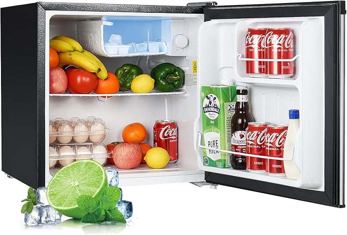 Upstreman 1.7 Cu.ft Mini Fridge with Freezer, Stainless Steel-FR17 | Dorm Essentials, Adjustable Thermostat, Energy Saving, Low Noise, Compact Refrigerator for Dorm, Office, Bedroom - Image 2