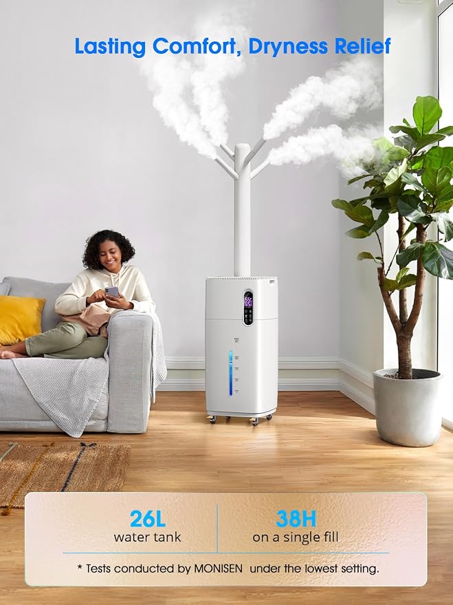 26L/5.7Gal Humidifier Large Room 3000 ft², Supersized Cool Mist, 38H Quiet Humidifiers for Bedroom, 2000mL/h Mist Output, Touch/Remote Control, Humidifiers for Home, Whole House, Plant, White - Image 2