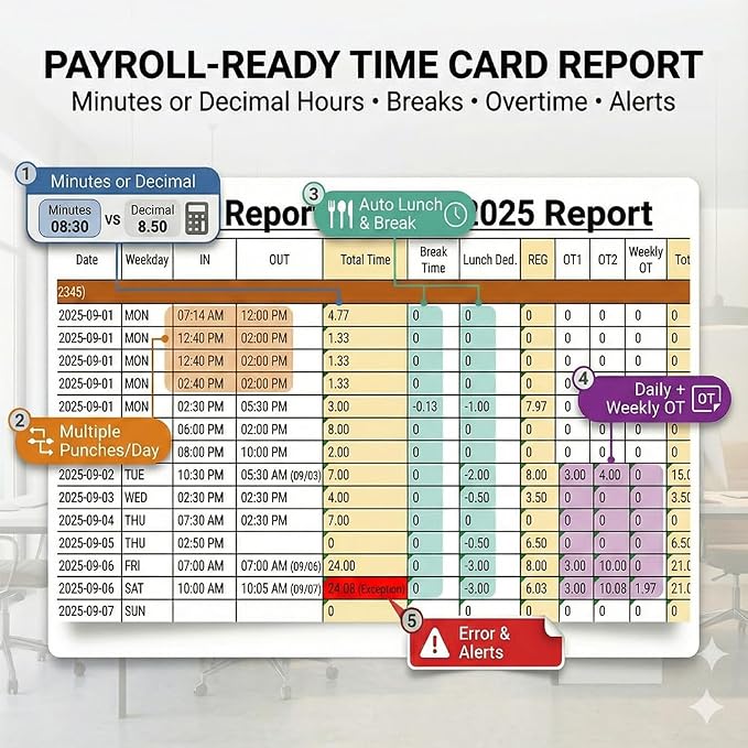 App Control, 5s Fast Connection, Fix Records, Custom Overtime, Lunch & Break - Image 3